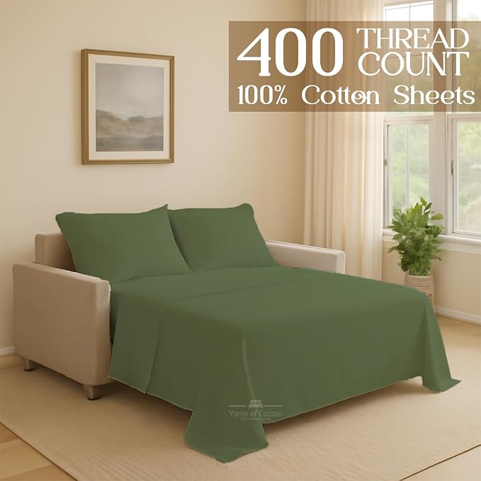 Sleeper Sofa Bed Sheet, 100% Cotton 400 Thread Count, 4 Piece Set, Deep Pocket - Image 2