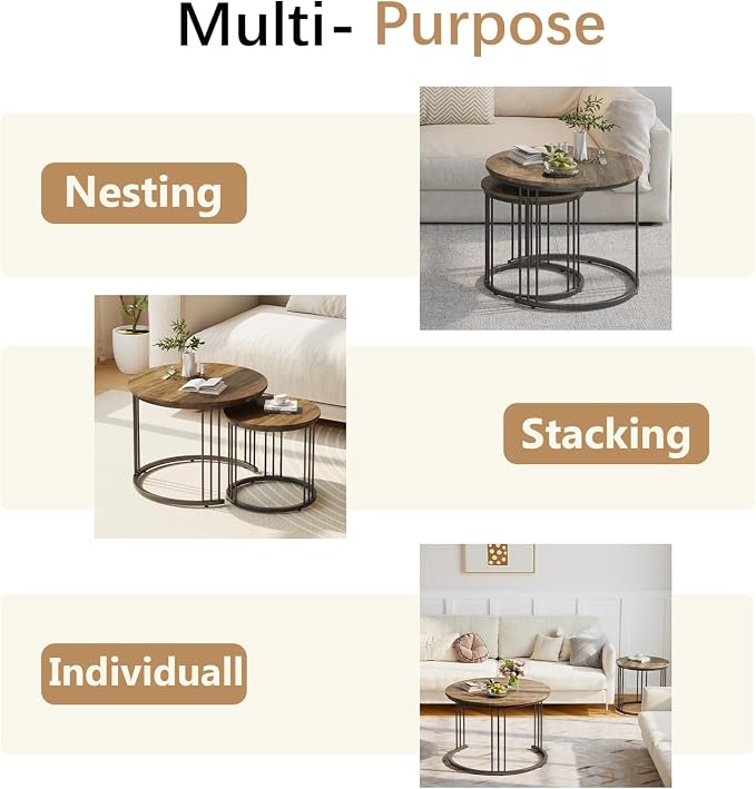 Garden 4 you Nesting Coffee Table, 23.6" Round Coffee Table Set of 2, Wooden - Image 7