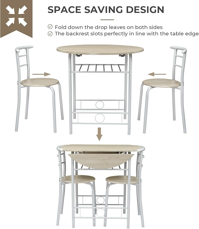 VINGLI 31.5" Drop Leaf Dining Table Set - Image 6