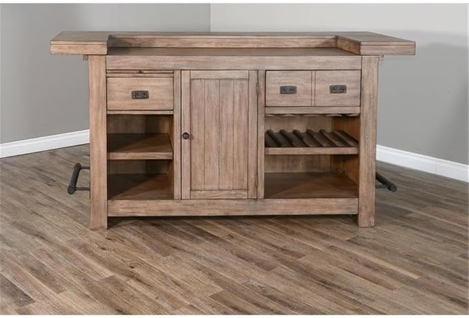 Pemberly Row 80" Farmhouse Wood Home Bar Unit, Stemware Rack, Wine Storage - Image 8