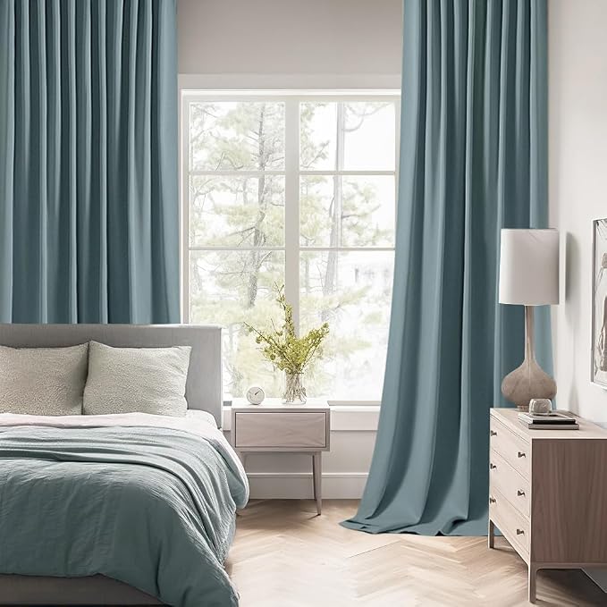MIULEE Greyish Blue Back Tab Blackout Curtains 52x108 Inch Long 2 Panel Set | - Image 2