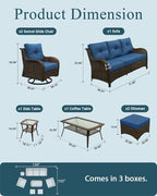 Patio Furniture Set, High Back Rattan Sofa & Swivel Rocker Chairs, Weather - Image 6
