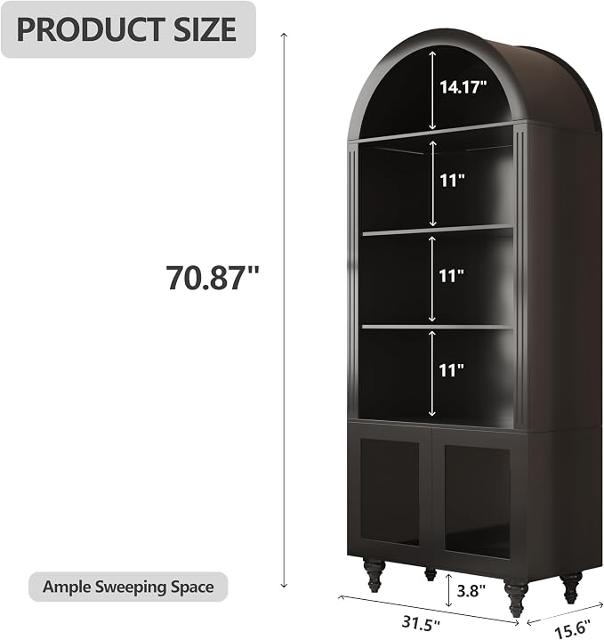 Wildhome Wooden Arched Bookshelf, 5-Tier Shelf, Farmhouse Storage Display - Image 2