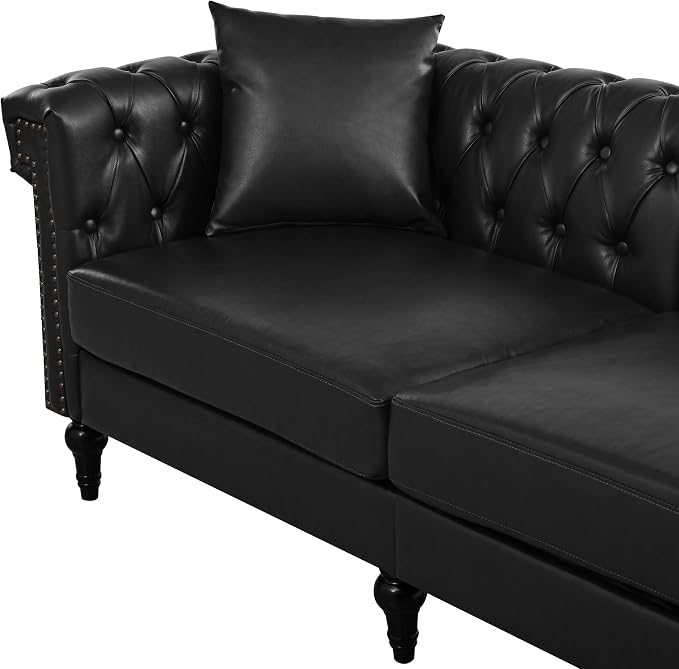KEIKI 99" L-Shaped Luxury PU Leather Chesterfield Sectional Sofa - Image 7