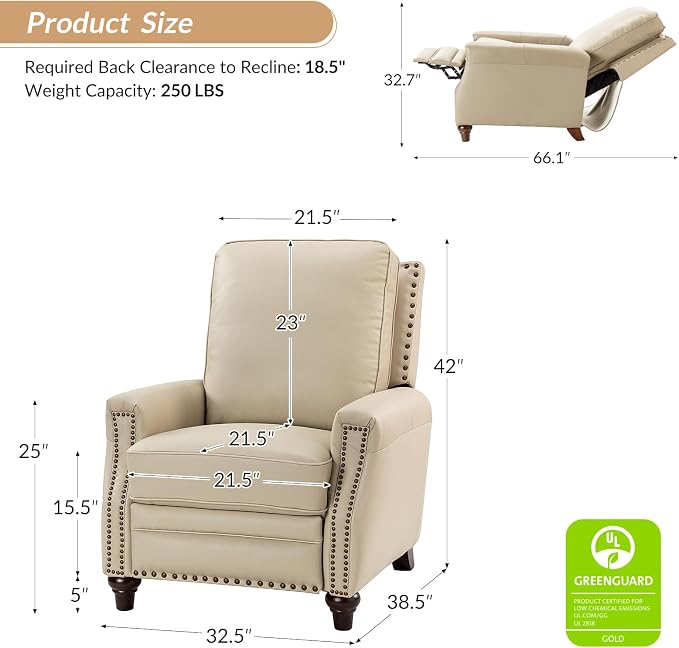 HULALA HOME Genuine Leather Manual Recliner Chairs Set of 2 - Image 2