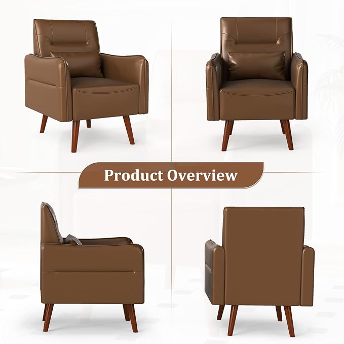 Bonzy Home Mid-Century Modern Faux Leather Accent Chair - Image 6