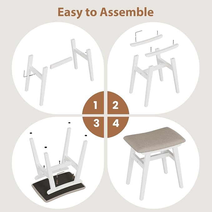 Muwuele Solid Wood Vanity Stool, Compact Makeup Chair - Image 8