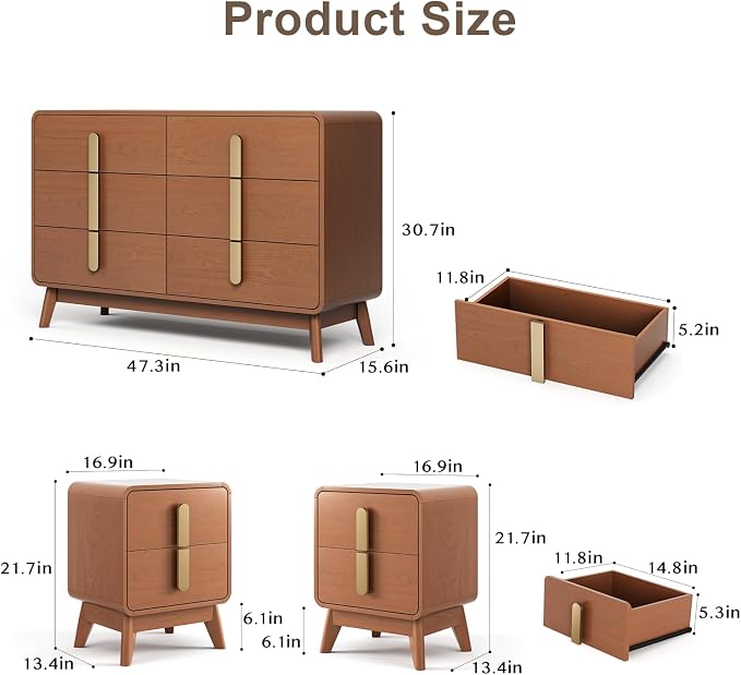 JOINICE Night Stand Set 2, Mid Century Modern Bedside Table - Image 2