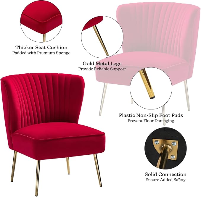 HULALA HOME Velvet Accent Chair, Modern Upholstered Cute Side Chair - Image 4