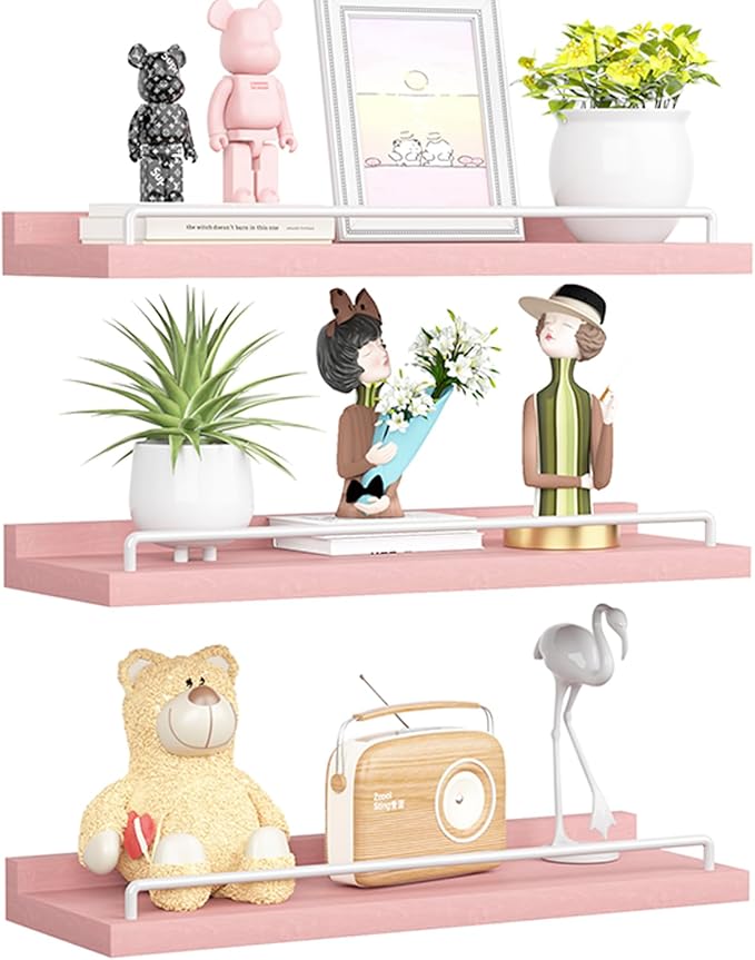 RYOFOBETTO Pink and White Floating Shelves, Kawaii Room Decor Wall Shelves by RYOFOBETTO