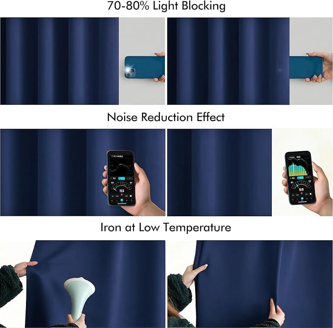 MIULEE Navy Blue Back Tab Blackout Curtains 52x72 Inches Long 2 Panels Set | - Image 5