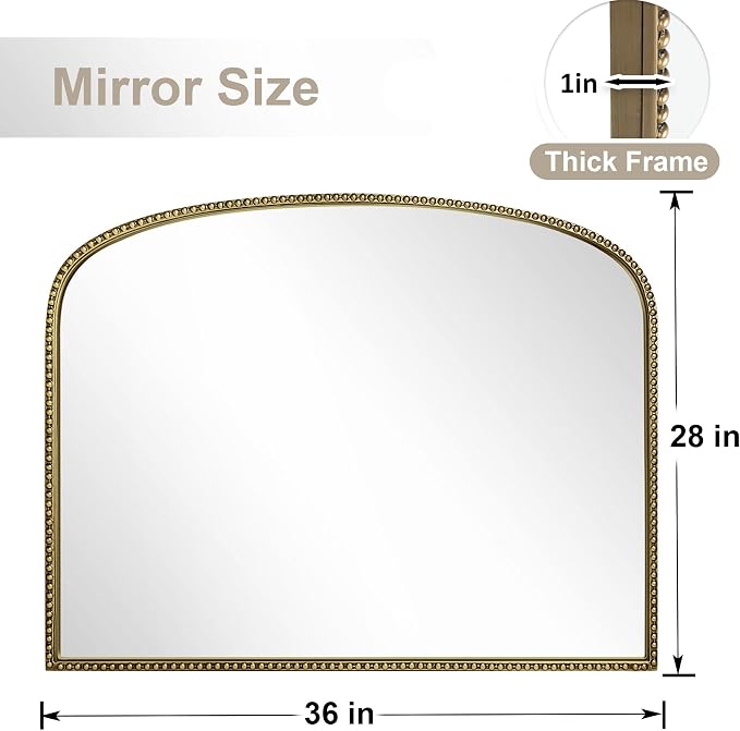 36"X28" Arched Mirror, Metal Beaded Frame Mirror - Image 2
