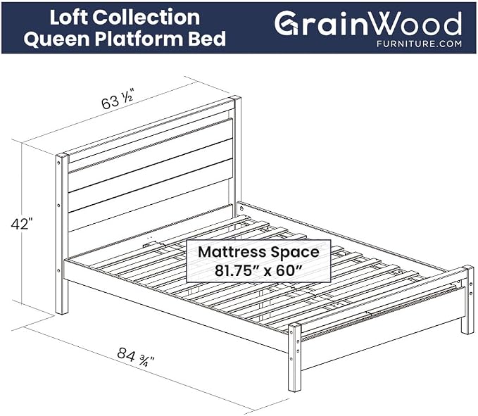 Grain Wood Furniture Loft Queen Size Solid Wood Bed, Brushed Mocha - Image 3