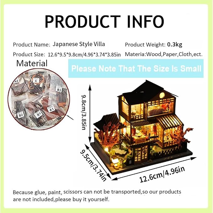 TOPBSFARNY Miniature Wooden Dollhouse Japanese House DIY Doll House Kit Villa - Image 3