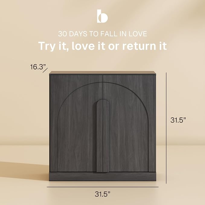 BELLEZE 2 Tier Bookshelf with Arched Wood Door - Image 2