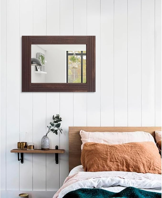 Mirrors for Wall Rustic Wooden Frame Rectangle Mirror Vintage Hanging Mirror - Image 5
