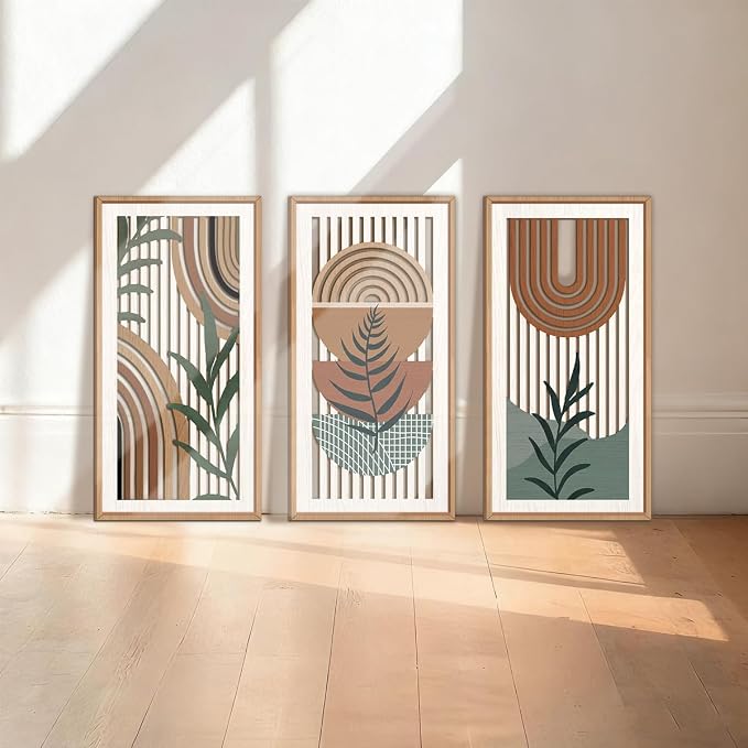IARTTOP Boho Wood Wall Art Framed 8x16 Inch Set of 3 Mid-century Modern - Image 4