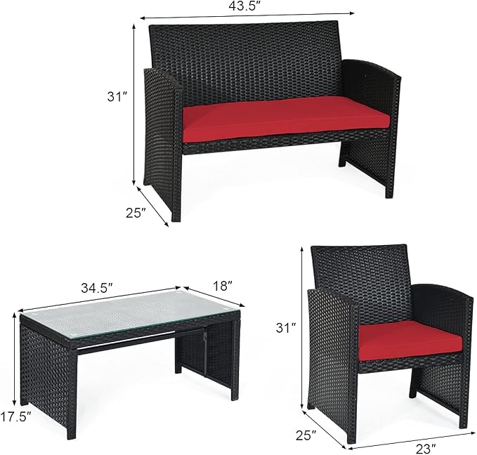 Tangkula Patio Wicker Conversation Furniture Set, Patiojoy Sofa & Table Set w/4 - Image 5