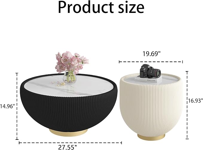 Round Marble Coffee Table Set of 2, 2 Piece Coffee Table and End Table - Image 3