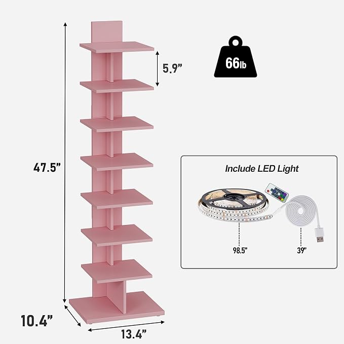 TUTOTAK Narrow Bookshelf, 8-Tier Bookcase - Image 2