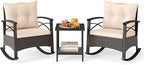 Tangkula 3 Pieces Outdoor Rocking Chairs Set, Rattan Heavy Duty Cushioned by TANGKULA