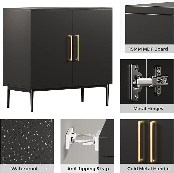 Storage Cabinet with Doors, Modern Black Accent Cabinet, Free Standing Cabinet - Image 3