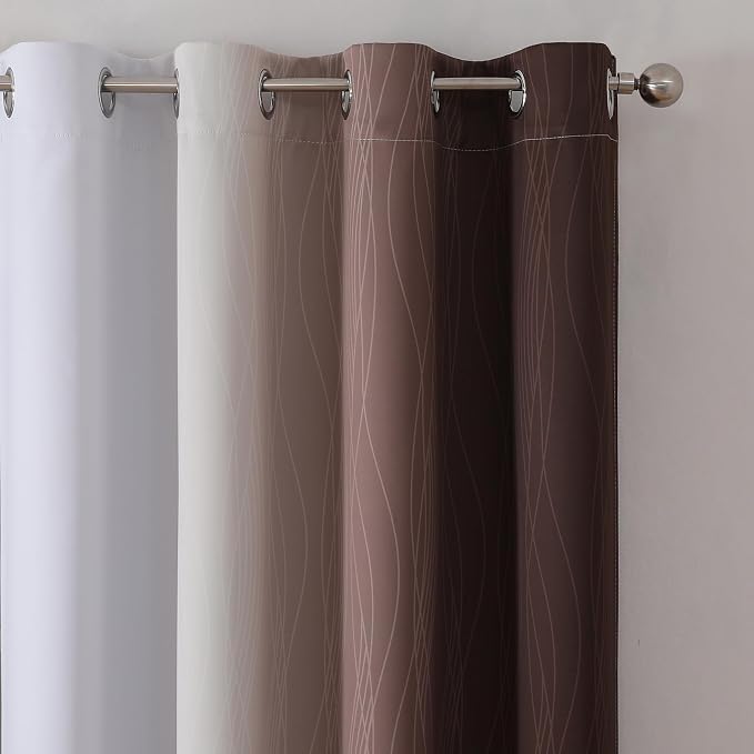 Brown and Greyish White Blackout Curtains 52x102 2 Panels | Ombre Curtains - Image 4