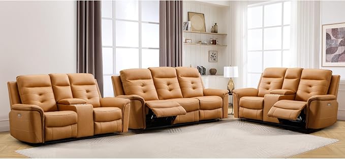 ANJ 3-Piece Faux Leather Power Recliner Sofa Set by ANJ