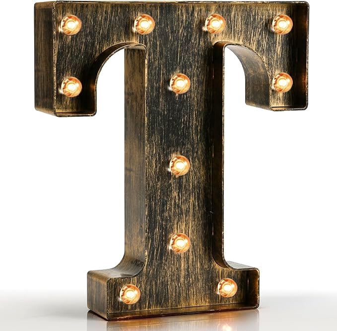 Pooqla Vintage Light Up Marquee Letters with Lights – Illuminated Industrial Style Lighted Alphabet Letter Signs - Coffee Bar Apartment Bedroom Wall Home Initials Decor A-Z by Pooqla