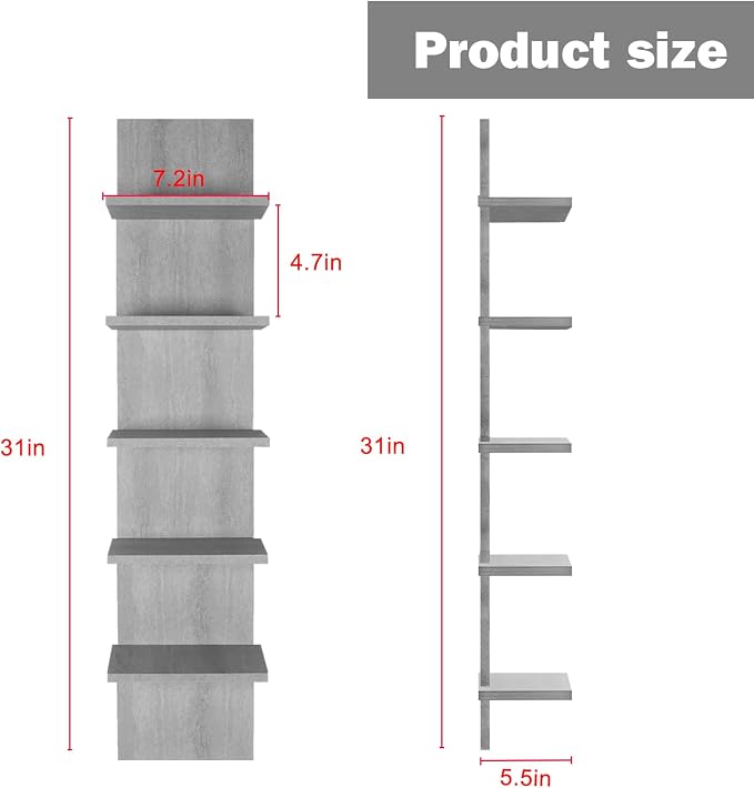 Homaterial 5 Tier Wall Shelf, Floaing Lack Shelf - Image 3