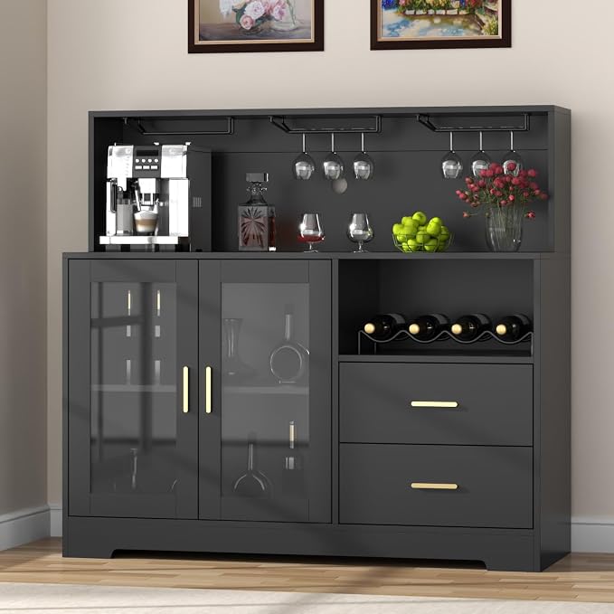 Bar Cabinet for Home with LED Light, Coffee Bar Cabinet with Wine & Glass Rack - Image 3