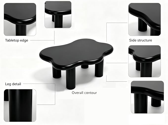 40" Cloud Coffee Table with 4 Round Table Legs, Modern Irregular Center Table - Image 7