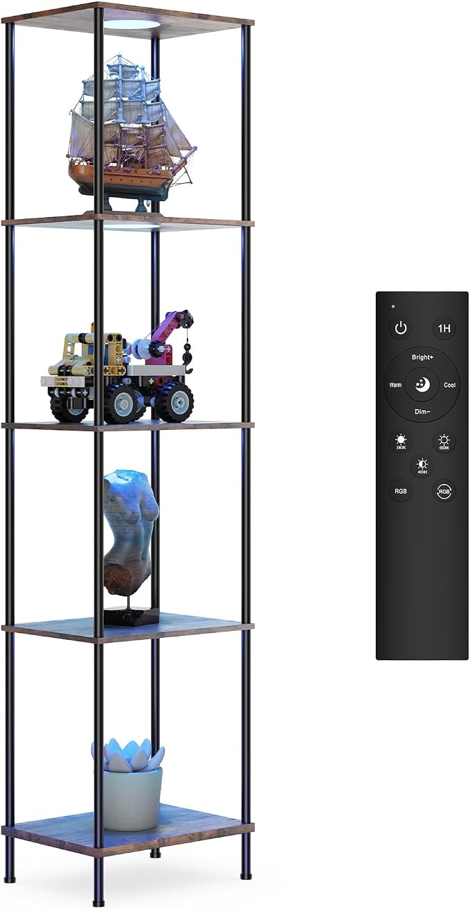 Display Shelf with RGBW Light, Color Changing Curio Cabinet Floor Lamp with - Image 6