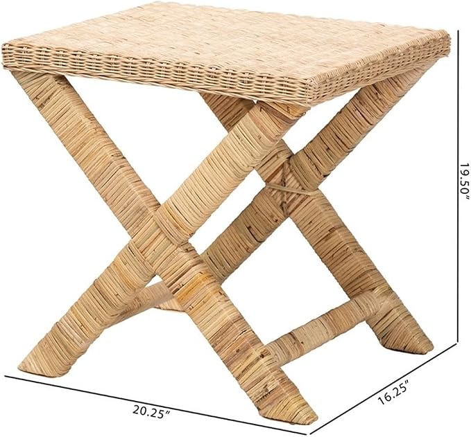 Baxton Studio Farica Modern Bohemian Natural Rattan and Mahogany Accent Bench - Image 3