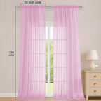 Pink Sheer Curtains 120 Inches Long 2 Panels Set, Airy Lightweight Sheer Pink - Image 2