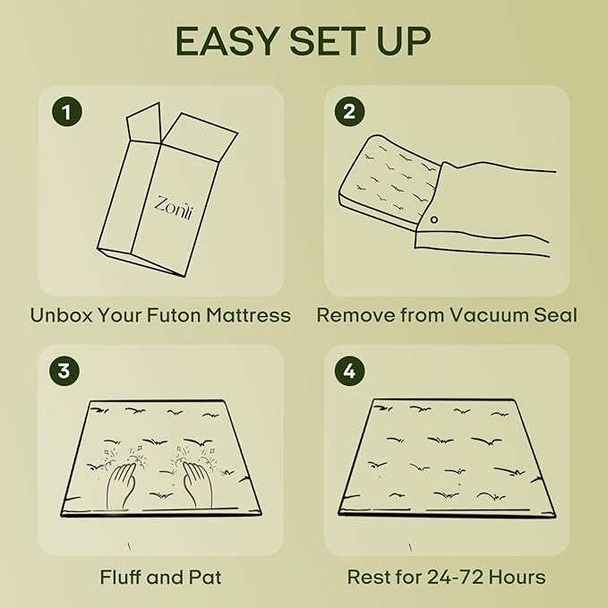 ZonLi Japanese Floor Futon Mattress Full Size 75"x 54", 100% Cotton Cover 4'' - Image 9