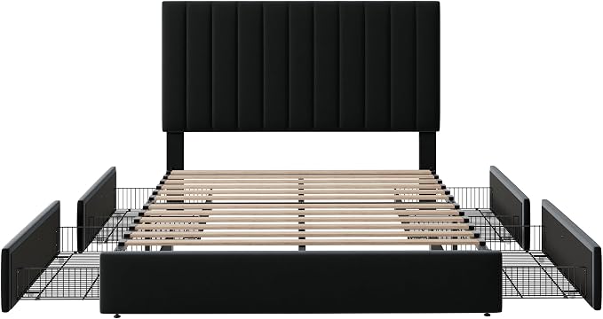 Allewie Queen Size Storage Bed Frame, Vertical Channel Tufted Adjustable - Image 8