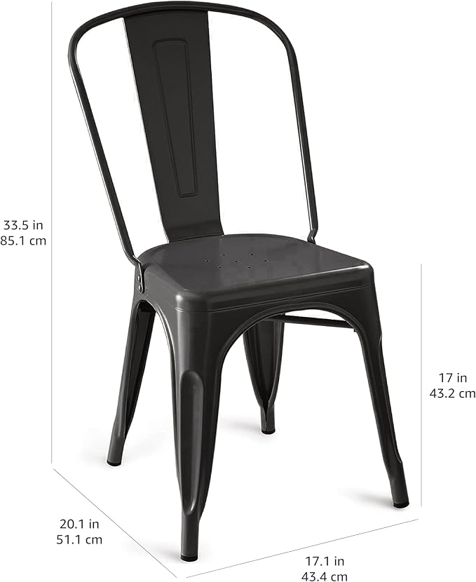 Amazon Basics Metal Dining Chairs, Indoor/Outdoor, Matte Black - Image 3