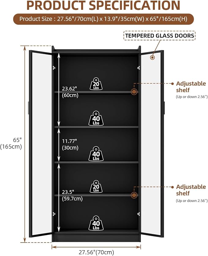 Dystler Display Cabinet with Glass Doors and Shelves, 5 Tier Display Case - Image 2