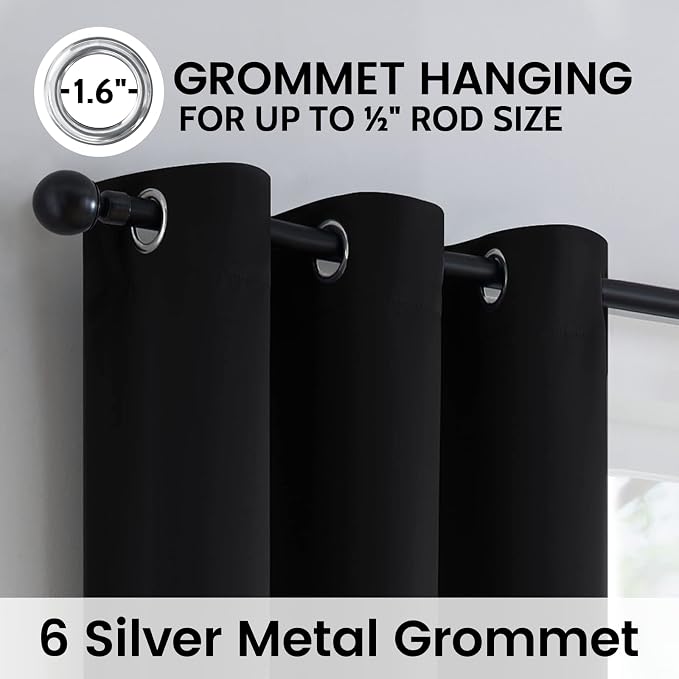 SimpleHome Black 100% Blackout Curtains Room Darkening Living Room 72 Inch | - Image 6