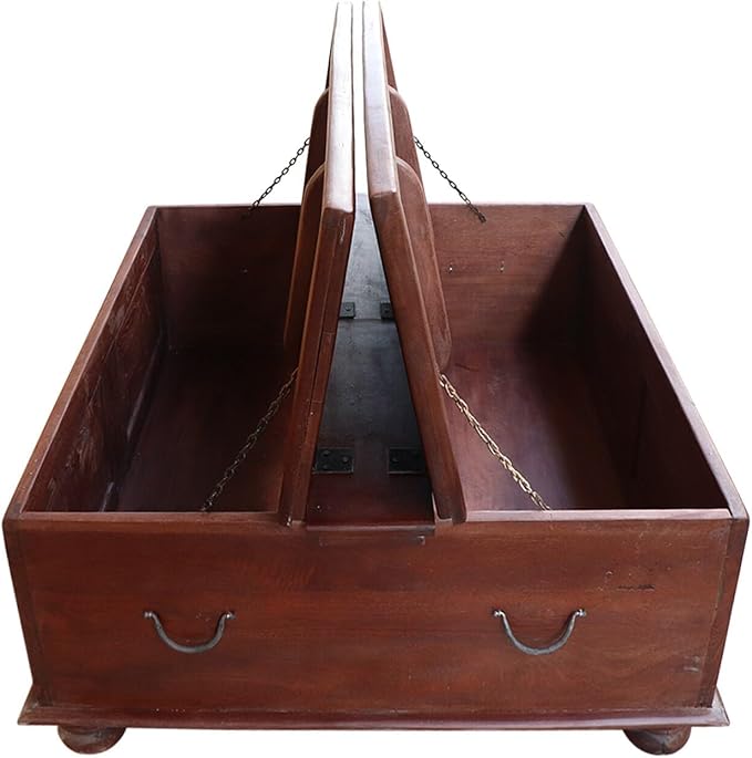 18 Inch Tall Vintage Trunk Storage Coffee Table | Rectangle Solid Wood Chest - Image 4