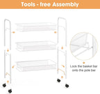 TOOLF 3-Tier Metal Rolling Cart, Mesh Wire Easy Assemble Utility Cart, Storage - Image 5