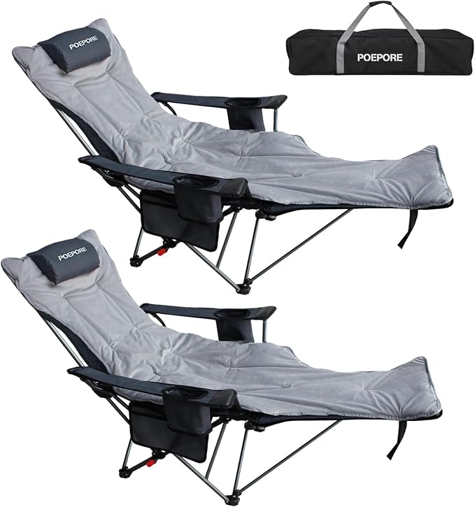 Reclining Camping Chair with Removable Footrest Lounge Chair with Headrest by POEPORE__LOOKGOODFEELGOOD