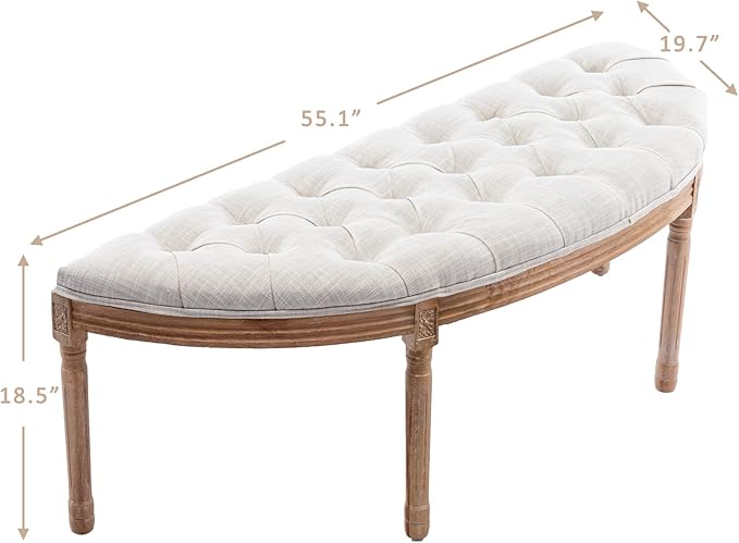 Kmax 55" Upholstered Bench Tufted Fabric Bench Vintage Semi-Circle Entryway - Image 2