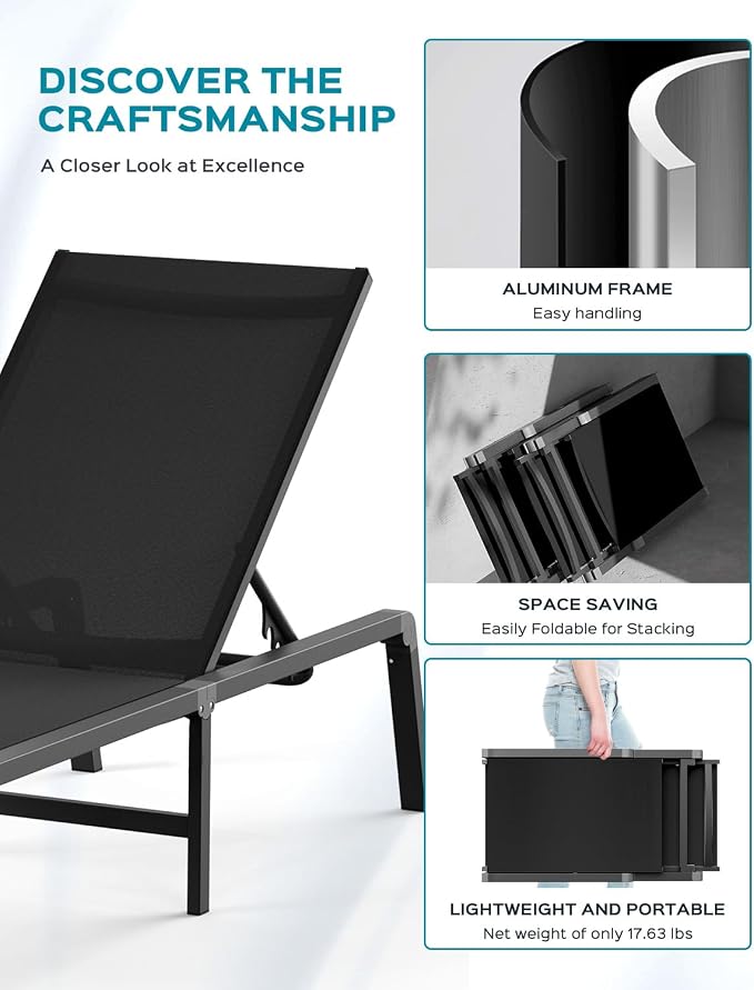 Ciokea Aluminum Foldable Lounge Chairs Set of 2 - Image 4