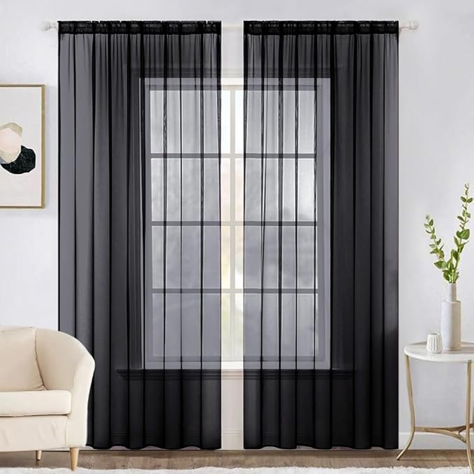 MIULEE 2 Panels Sheer Curtains for Living Room 54 X 90 Inches Black | Window by MIULEE