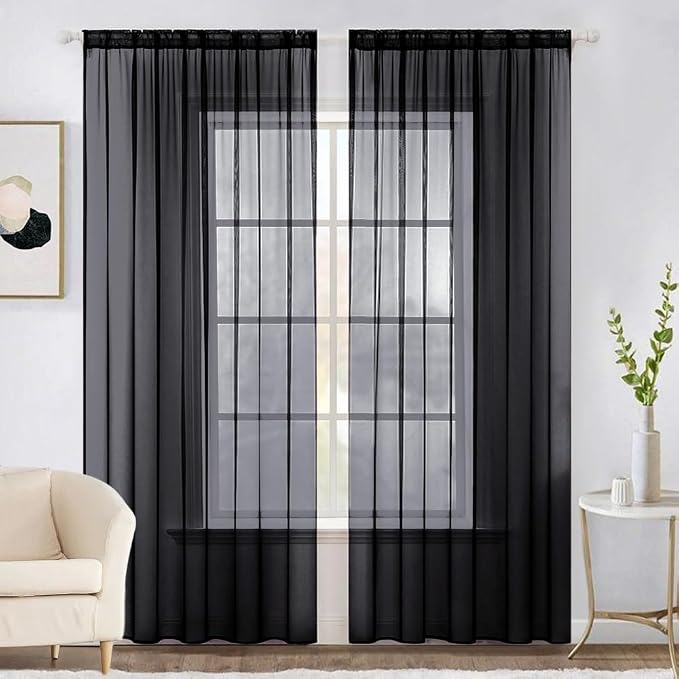 MIULEE 2 Panels Sheer Curtains for Living Room 54 X 72 Inches Black | Window by MIULEE
