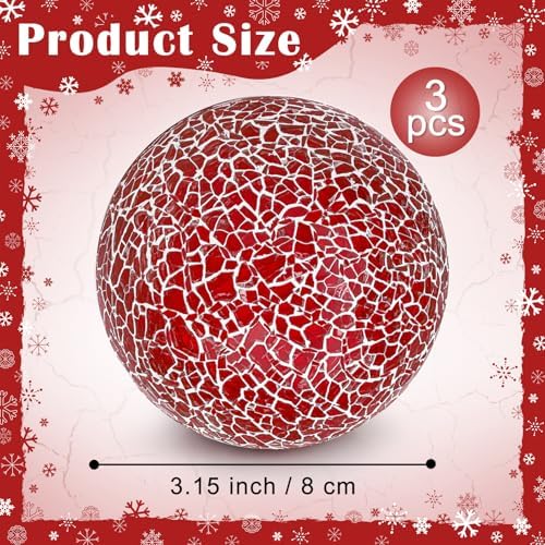3 Pcs Decorative Balls for Bowls,3.15" Red Mosaic Glass Balls - Image 2