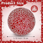 3 Pcs Decorative Balls for Bowls,3.15" Red Mosaic Glass Balls - Image 2