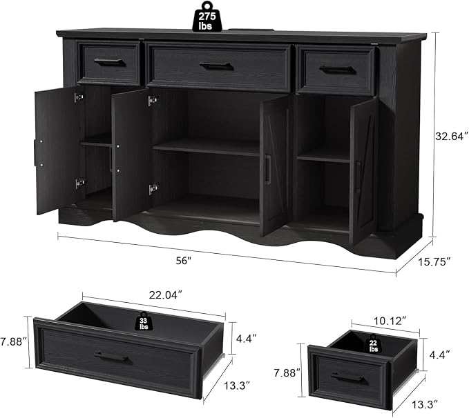 56" Large Wooden Buffet Cabinet - Image 2